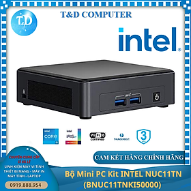 Máy tính cá nhân để bàn - Bộ Mini PC Kit INTEL NUC11TN (BNUC11TNKI50000): Gồm mạch chính, CPU Intel Core i5-1135G7 (4.20 GHz), Adaptor, miếng đỡ (Không có ổ cứng, RAM và màn hình) – Hàng chính hãng